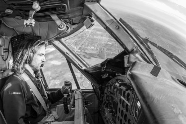 Keith piloting the Twin Otter over Skydive Midwest.