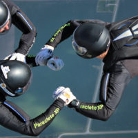 skydiving team, SDC Rhythm XP jump wearing matching Sun Path rigs